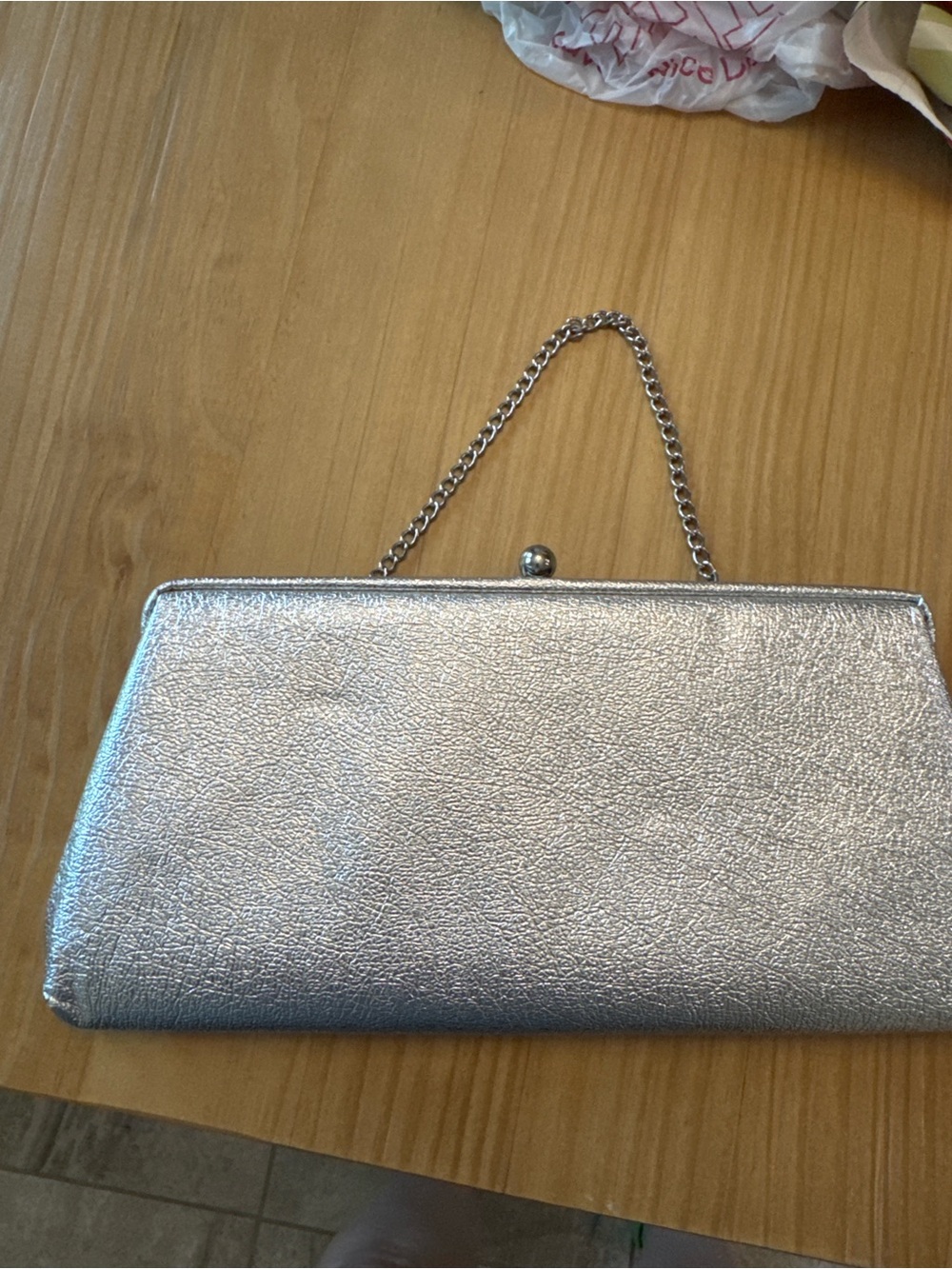 Vintage Silver Sparkly Clutch Purse Chain Strap Evening Bag Retro Kiss Lock